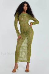 Moss Green Stylish Metallic Umbra Dress