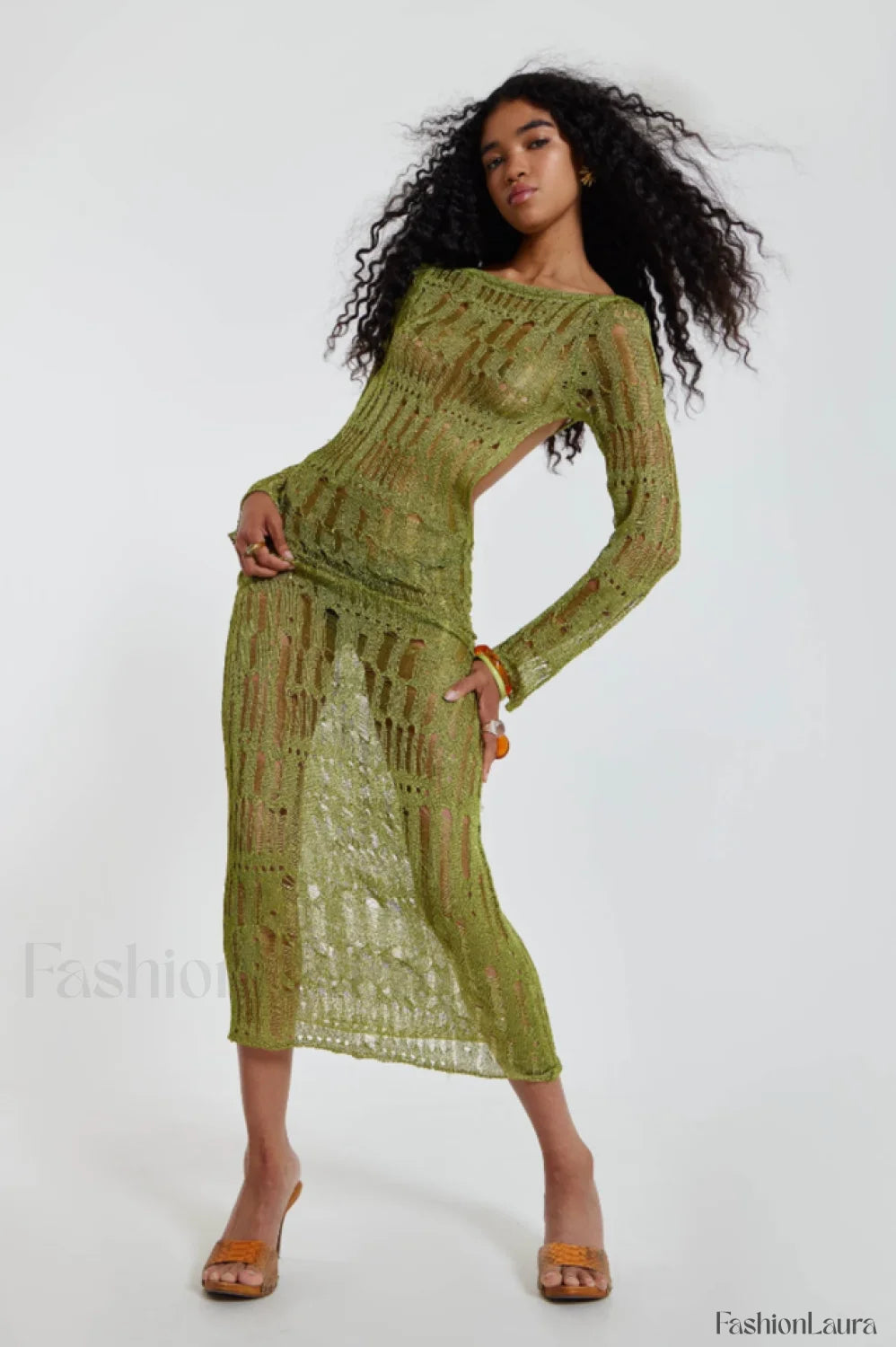 Moss Green Stylish Metallic Umbra Dress