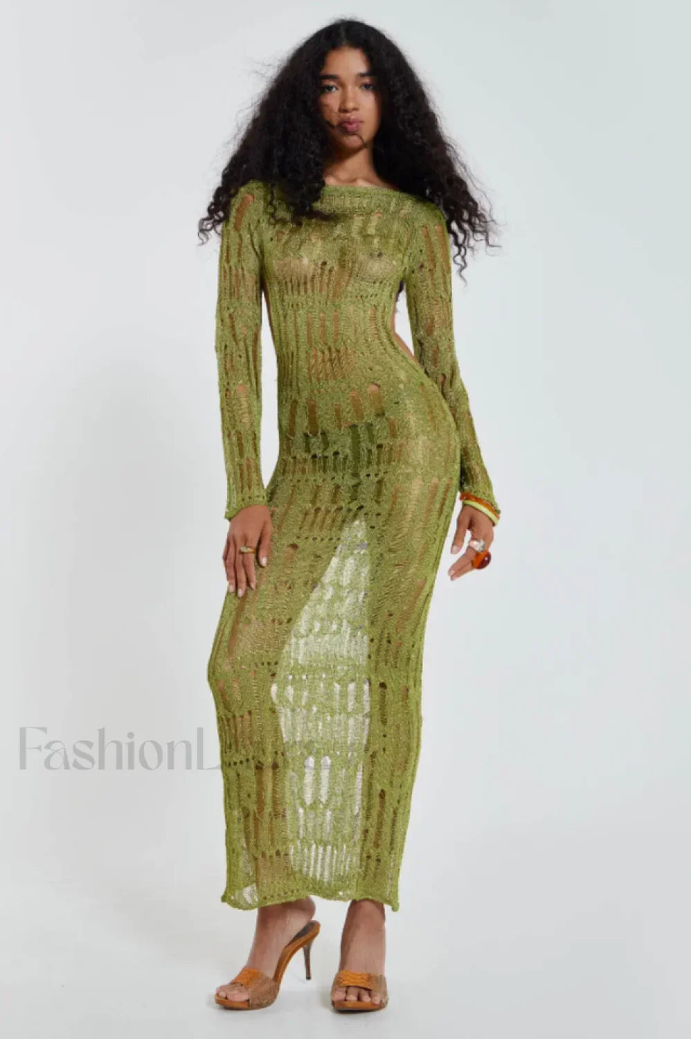 Moss Green Stylish Metallic Umbra Dress S / Moss Green