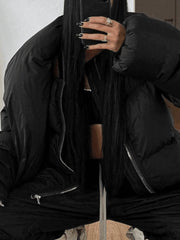 Muffler Scarf Detail Black Puffer Jacket Jackets