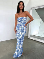 Multi Floral Graceful Split Long Dress Dresses