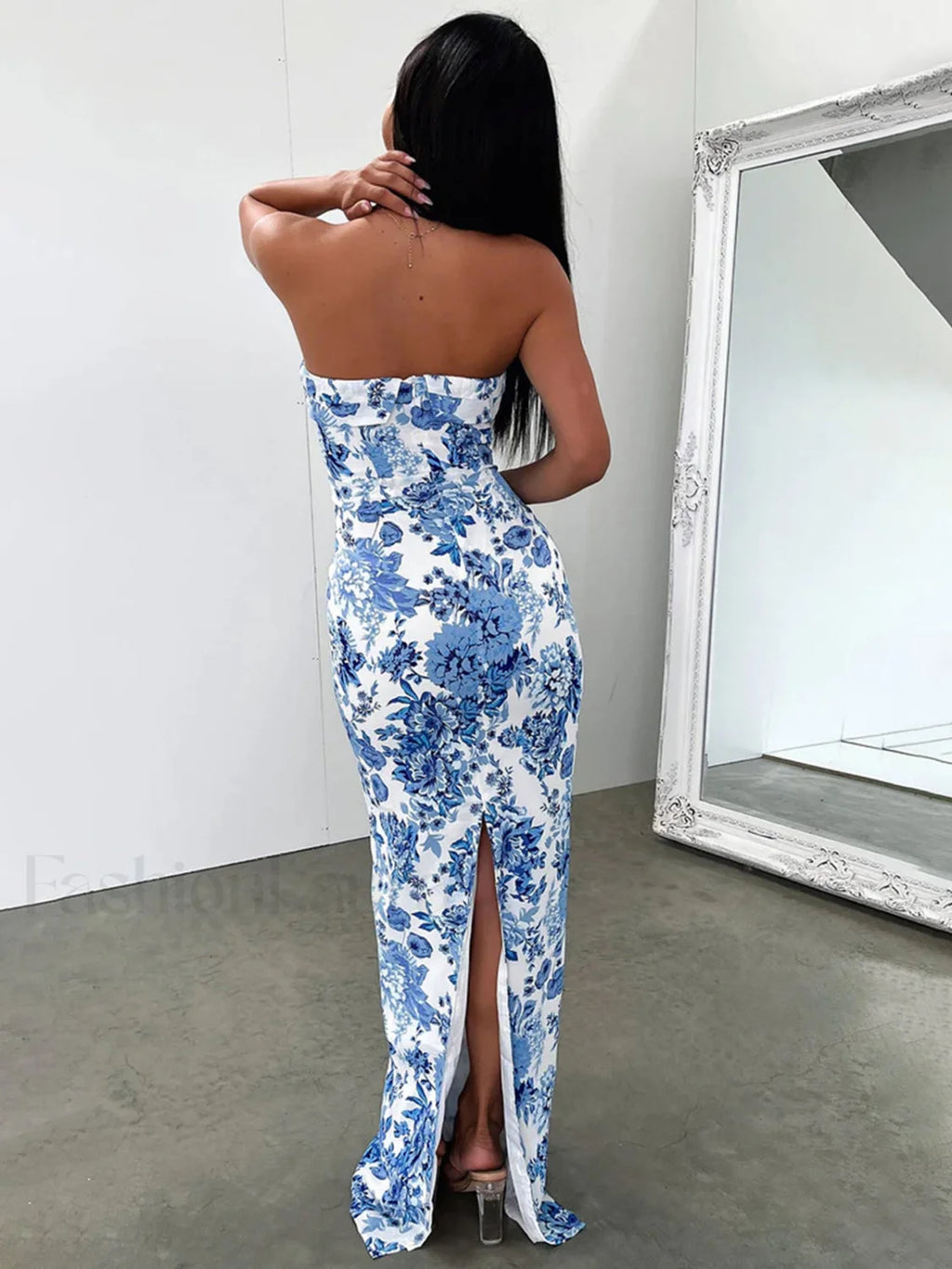 Multi Floral Graceful Split Long Dress Dresses