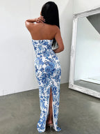 Multi Floral Graceful Split Long Dress Dresses