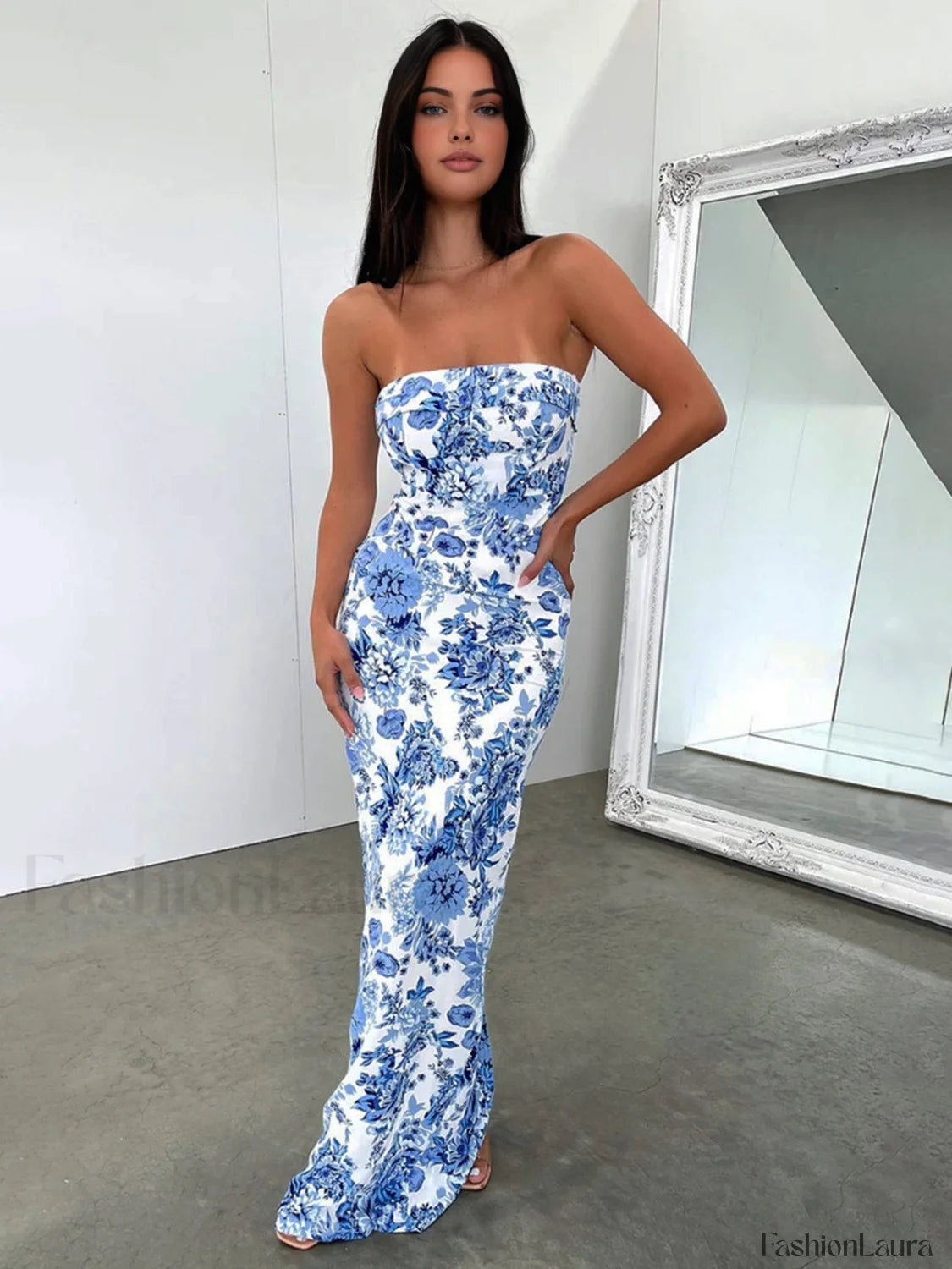 Multi Floral Graceful Split Long Dress Dresses