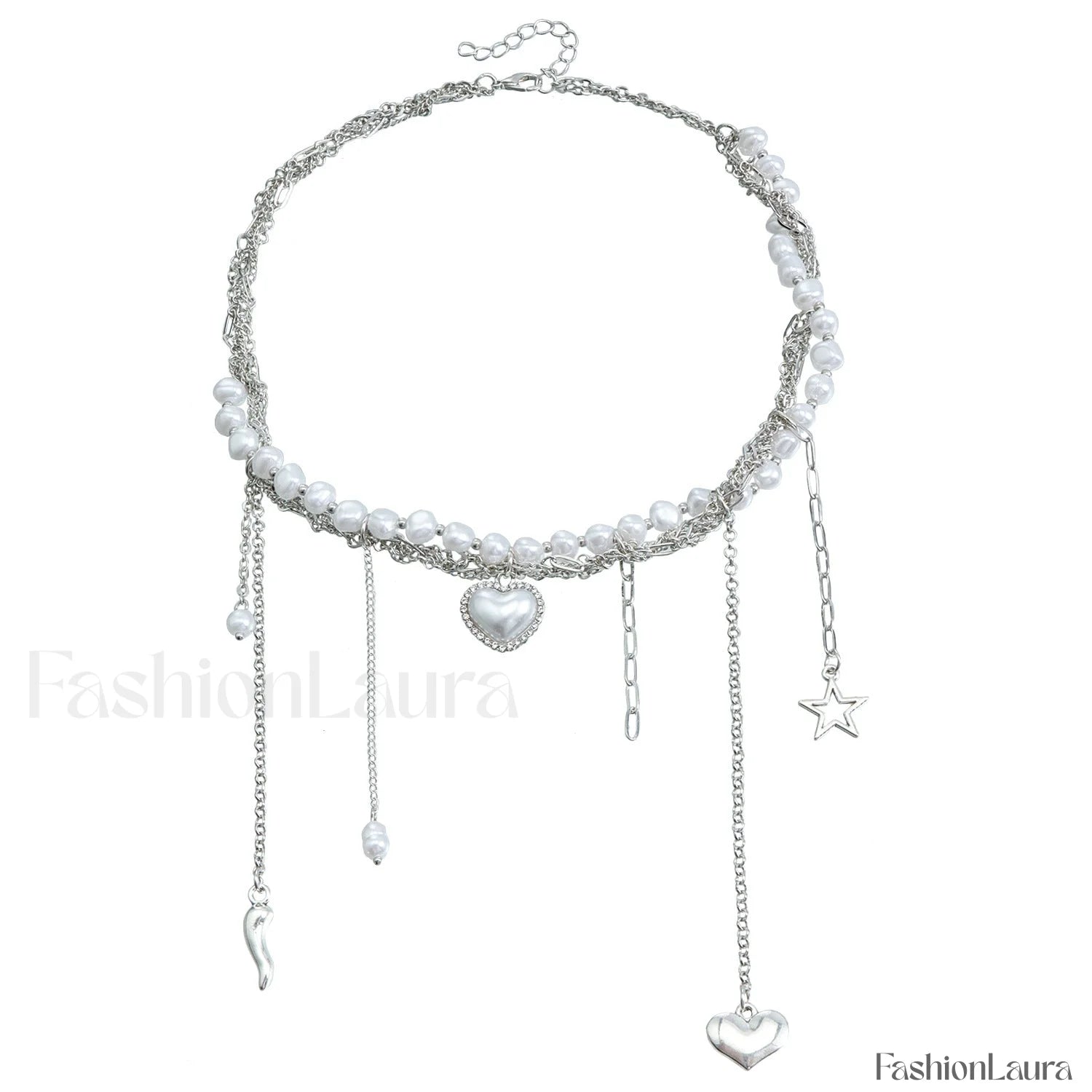 Multi layer Tassel Pearl Star Pendant Necklace STEEL