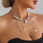Multi layer Tassel Pearl Star Pendant Necklace STEEL