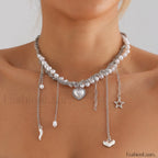 Multi layer Tassel Pearl Star Pendant Necklace STEEL