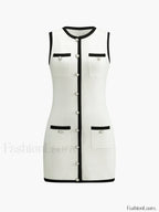 Multi Pocket Button Sleeveless Short Sweater Dress White / XS Sweater Dresses