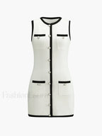 Multi Pocket Button Sleeveless Short Sweater Dress White / XS Sweater Dresses