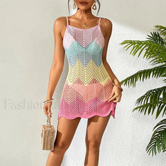 Multicolor Macaron Slip Dress Cover Up