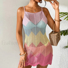 Multicolor Macaron Slip Dress Cover Up MULTI / S