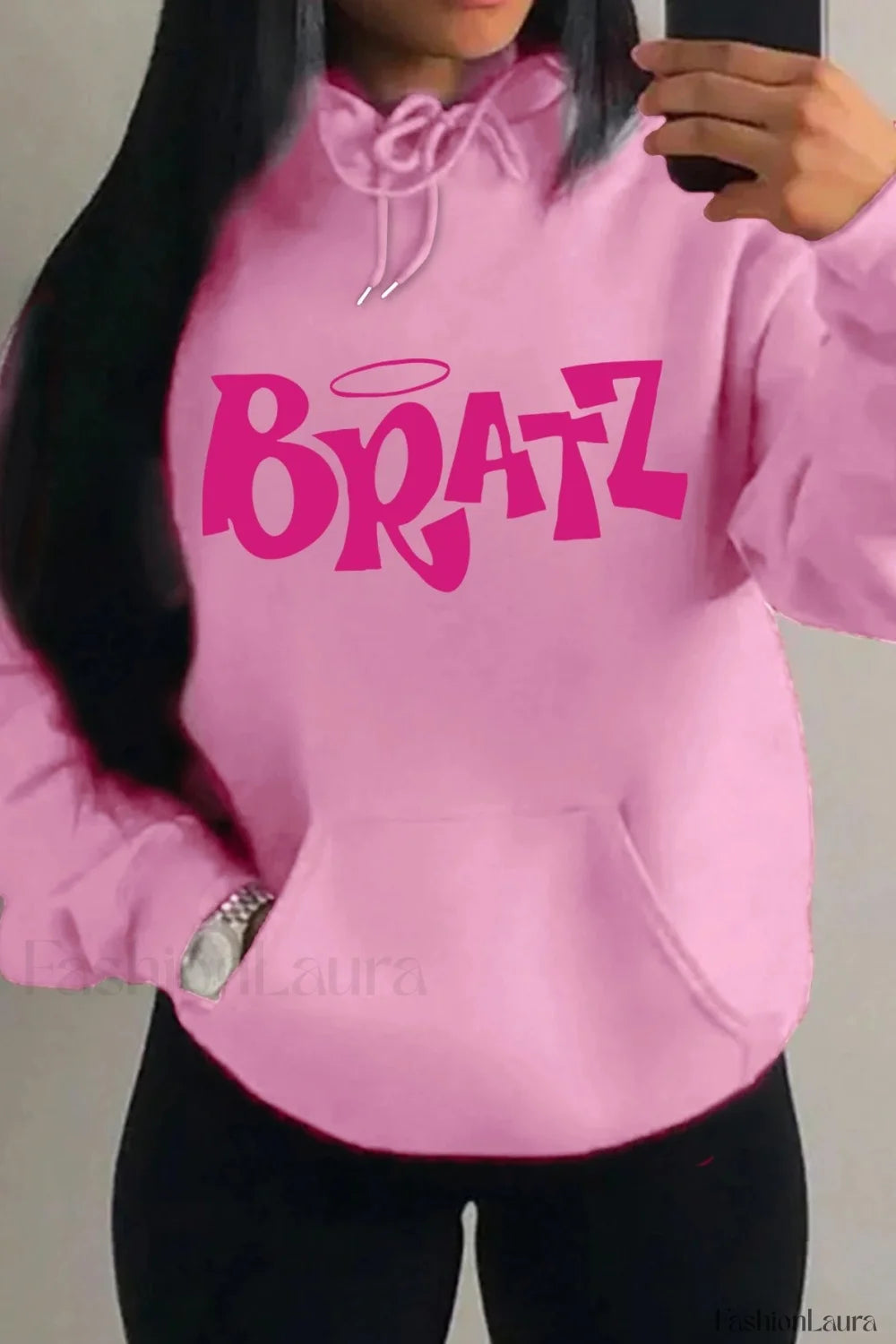 Multicolor Streetwear Pocket Hoodie Pink / S