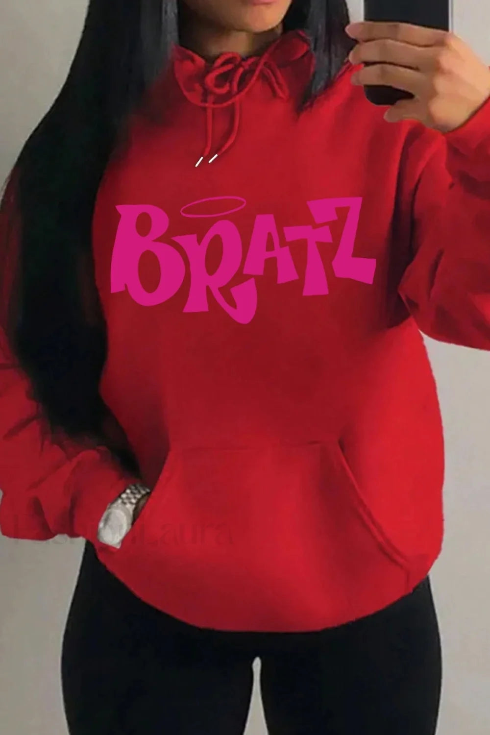 Multicolor Streetwear Pocket Hoodie Red / S