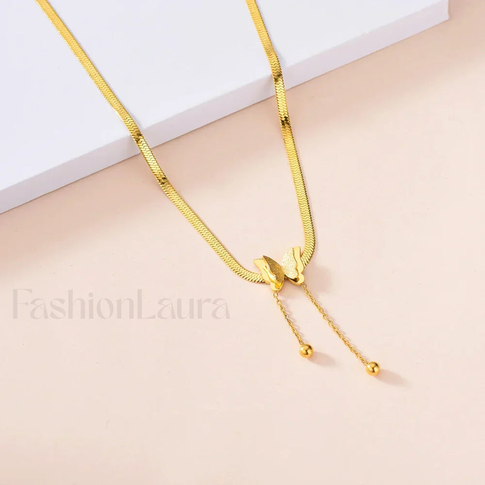 Multilayer Butterfly Gold Stainless Choker Jewelry Gift Necklace Gold