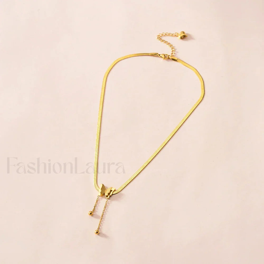 Multilayer Butterfly Gold Stainless Choker Jewelry Gift Necklace Gold
