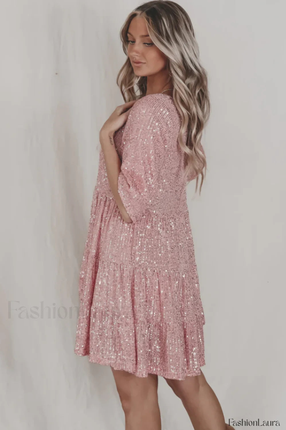 My Queen Sequin Charming Baby Doll Dress 2XL / Pink