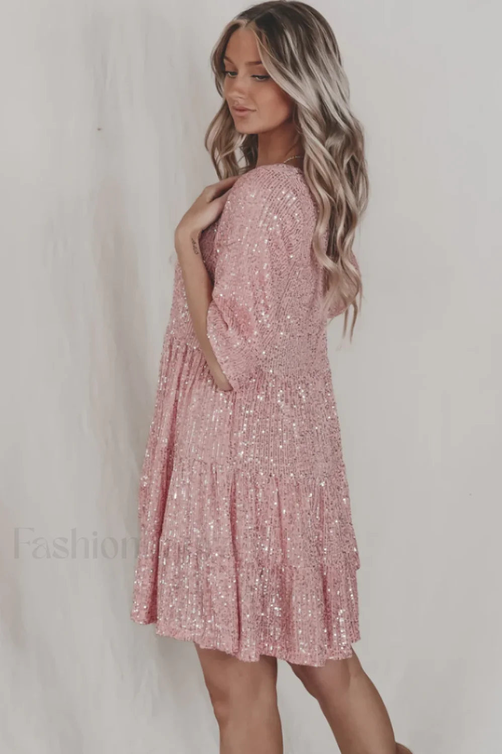 My Queen Sequin Charming Baby Doll Dress 2XL / Pink