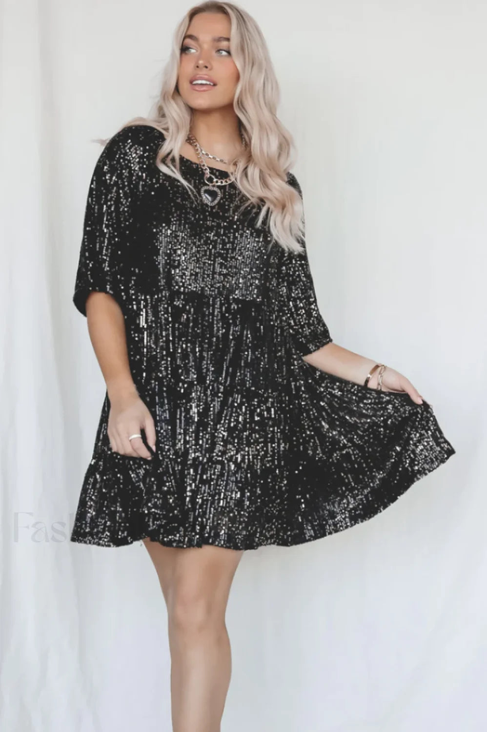 My Queen Sequin Charming Baby Doll Dress S / Black
