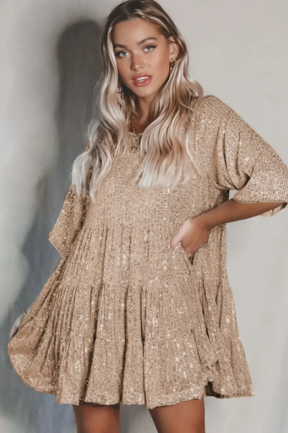 My Queen Sequin Charming Baby Doll Dress S / Champagne