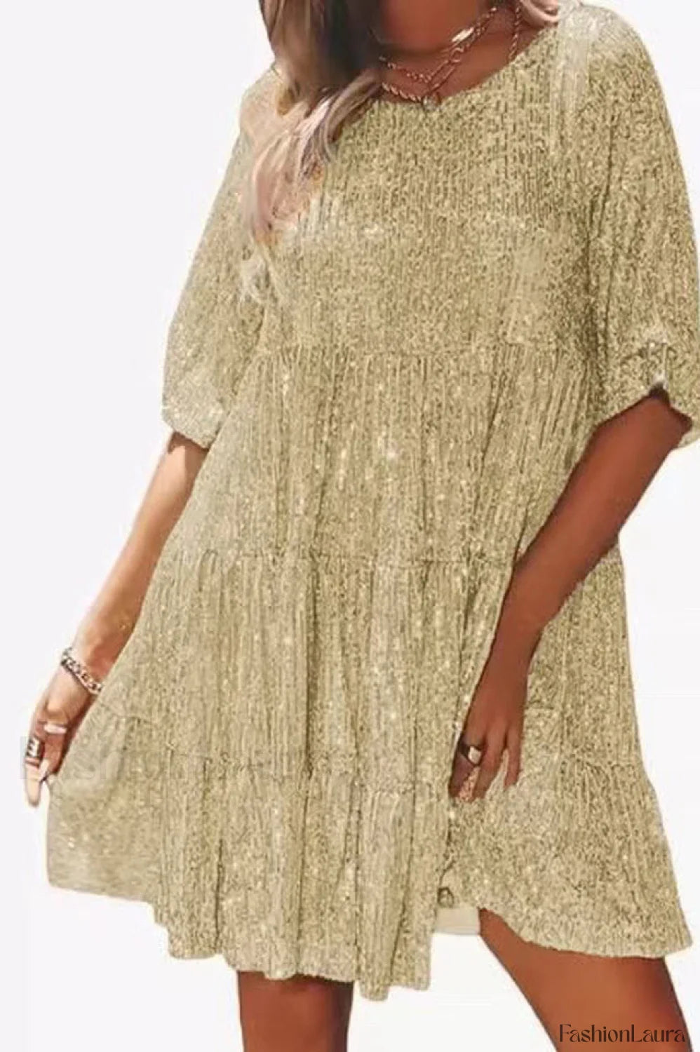 My Queen Sequin Charming Baby Doll Dress S / Gold