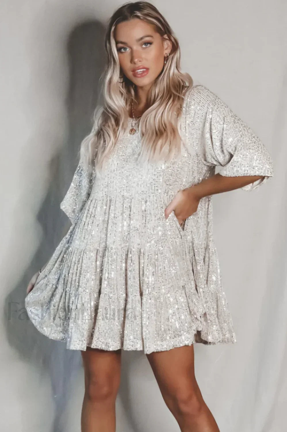 My Queen Sequin Charming Baby Doll Dress S / Silver