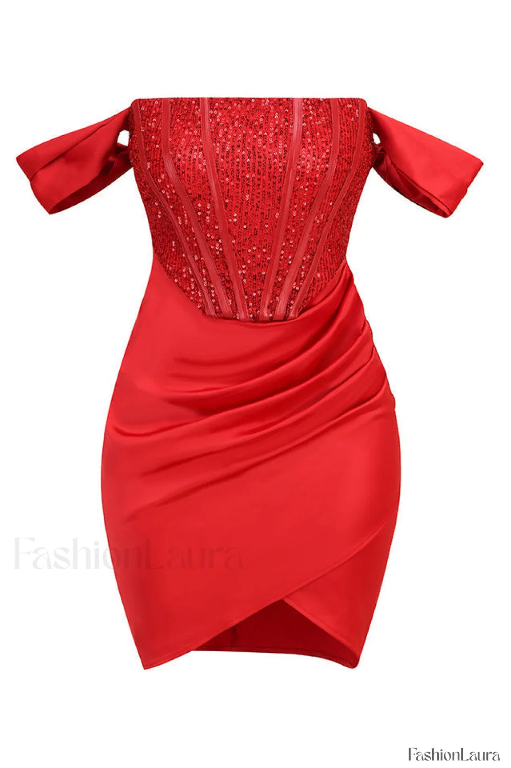 Nadia Off Stylish Shoulder Mini Dress S / Red