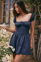 Nala French Navy Charming Gathered Mini Dress