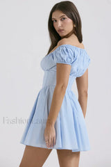 Nala French Navy Charming Gathered Mini Dress