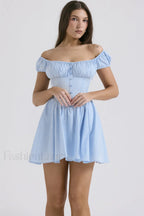 Nala French Navy Charming Gathered Mini Dress