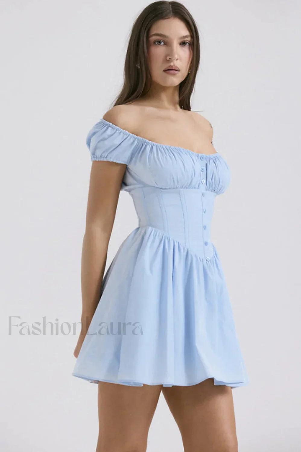 Nala French Navy Charming Gathered Mini Dress