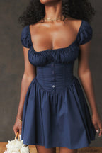 Nala French Navy Charming Gathered Mini Dress