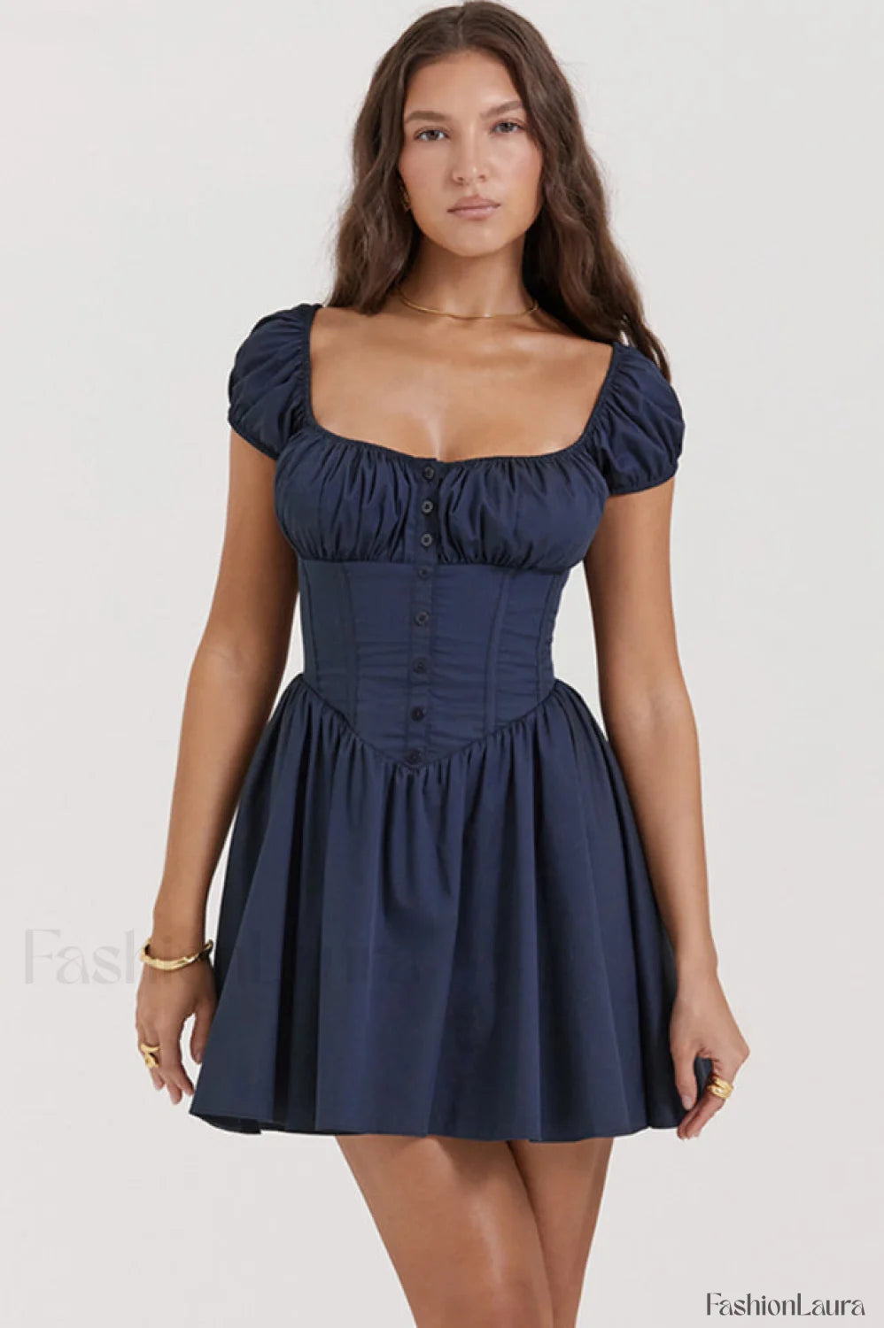 Nala French Navy Charming Gathered Mini Dress XS / French Navy