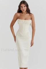 Nalita Vintage Cream Charming Beaded Strapless Dress