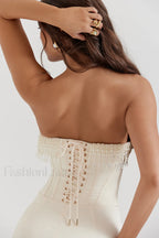 Nalita Vintage Cream Charming Beaded Strapless Dress
