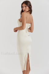 Nalita Vintage Cream Charming Beaded Strapless Dress