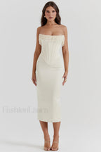 Nalita Vintage Cream Charming Beaded Strapless Dress