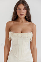 Nalita Vintage Cream Charming Beaded Strapless Dress