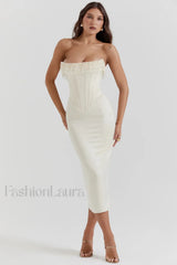 Nalita Vintage Cream Charming Beaded Strapless Dress XS / White
