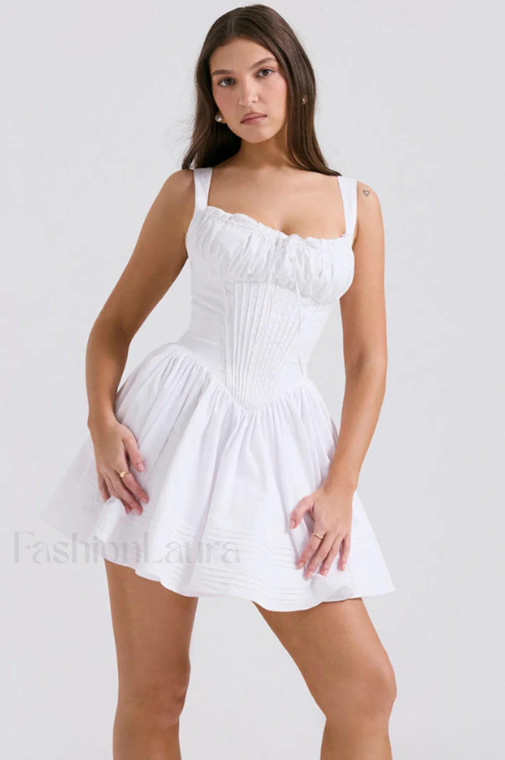 Natassia White Stylish Cotton Mini Dress XS / White