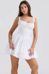 Natassia White Stylish Cotton Mini Dress XS / White