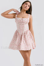 Natassia White Stylish Cotton Mini Dress XS / White Rosebud Print