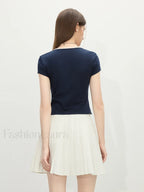 Navy Blue Fake Two piece Casual T Shirt