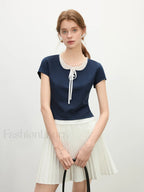 Navy Blue Fake Two piece Casual T Shirt