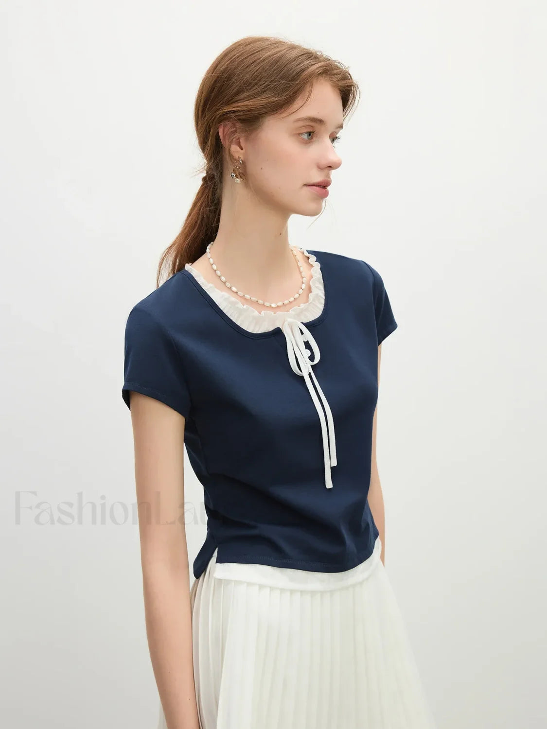 Navy Blue Fake Two piece Casual T Shirt Blue / XS Main image