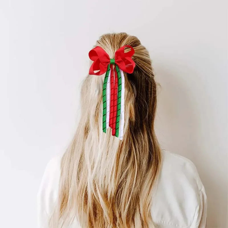 Christmas Long Tassel Solid Ribbon Red Christmas Hair Accessory