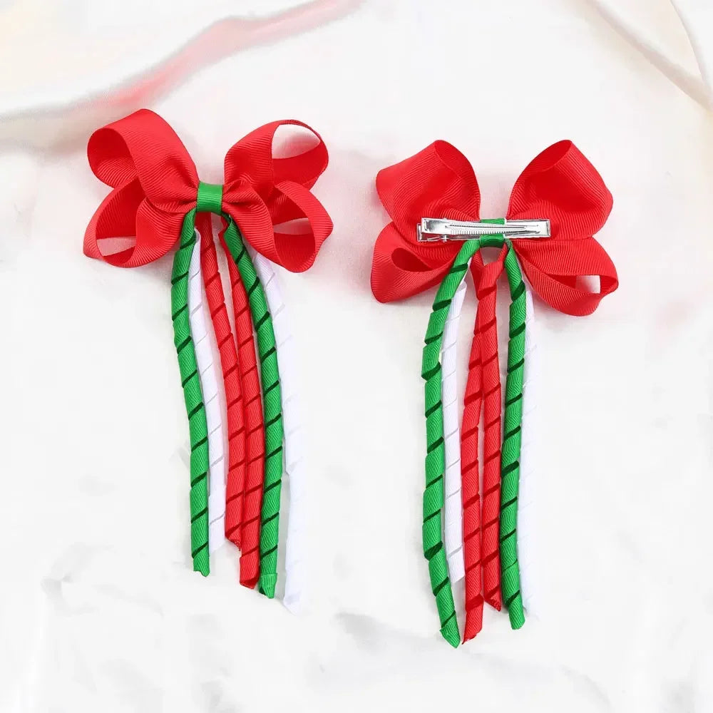 Christmas Long Tassel Solid Ribbon Red Christmas Hair Accessory