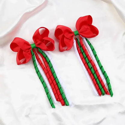 Christmas Long Tassel Solid Ribbon Red Christmas Hair Accessory