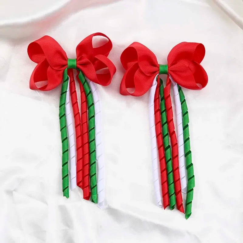 Christmas Long Tassel Solid Ribbon Red Christmas Hair Accessory