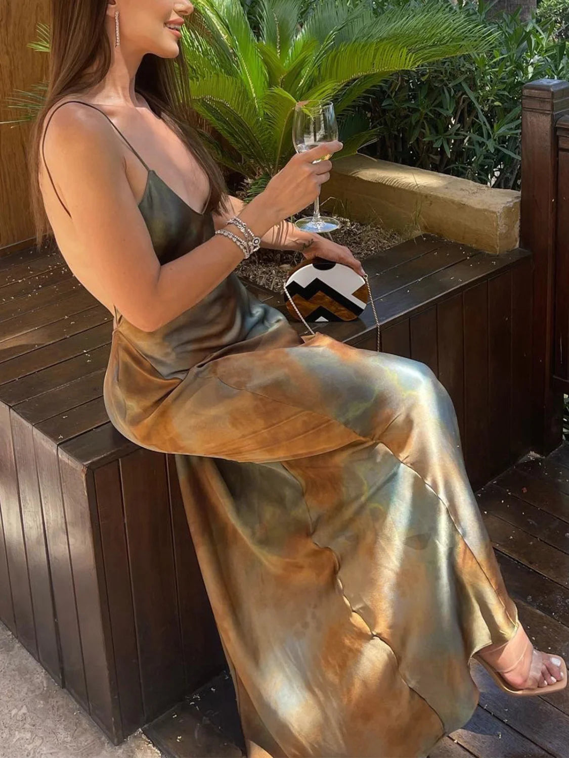 Neptune Satin Open Back Long Dress Dresses