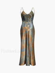 Neptune Satin Open Trendy Back Long Dress Dresses